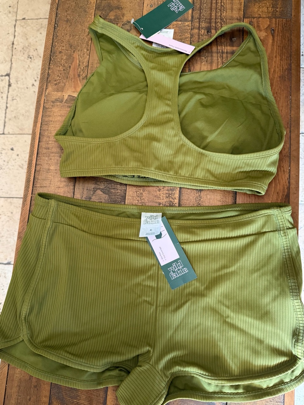 Target Olive Green Ribbed Sport Bikini Top and Swim Shorts - Picture 2 of 2